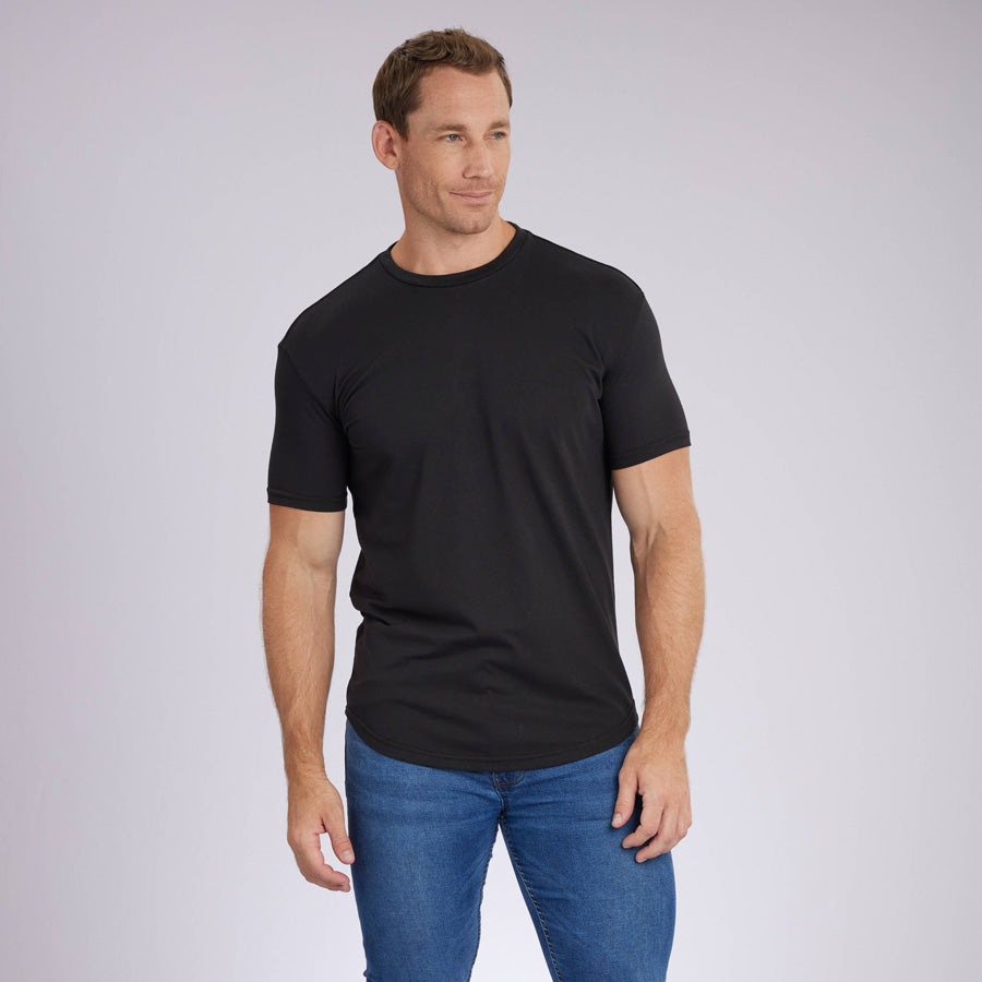 Black Signature Curve Hem Crew Neck Tee