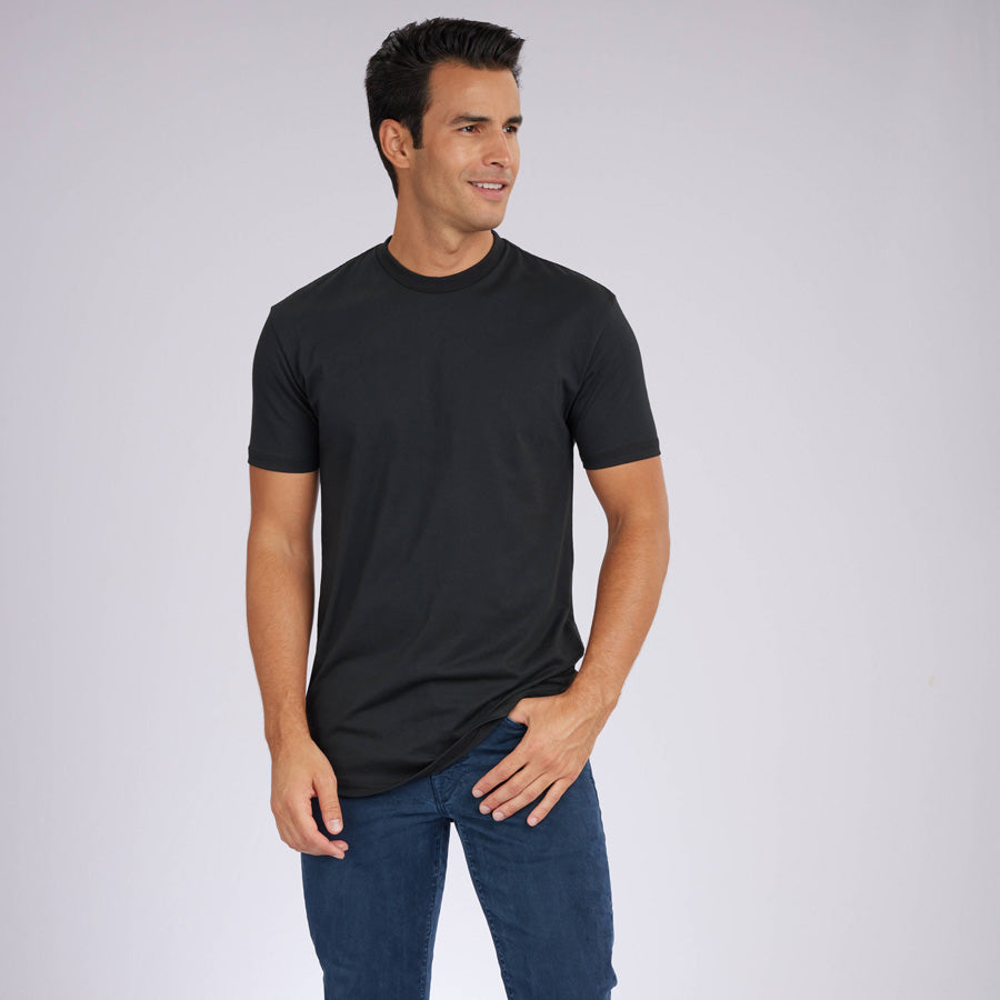 Black Signature Curve Hem Crew Neck Tee