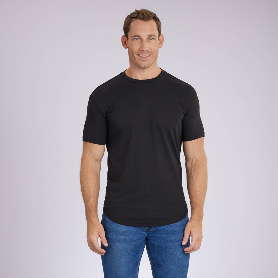 Black Signature Curve Hem Crew Neck Tee