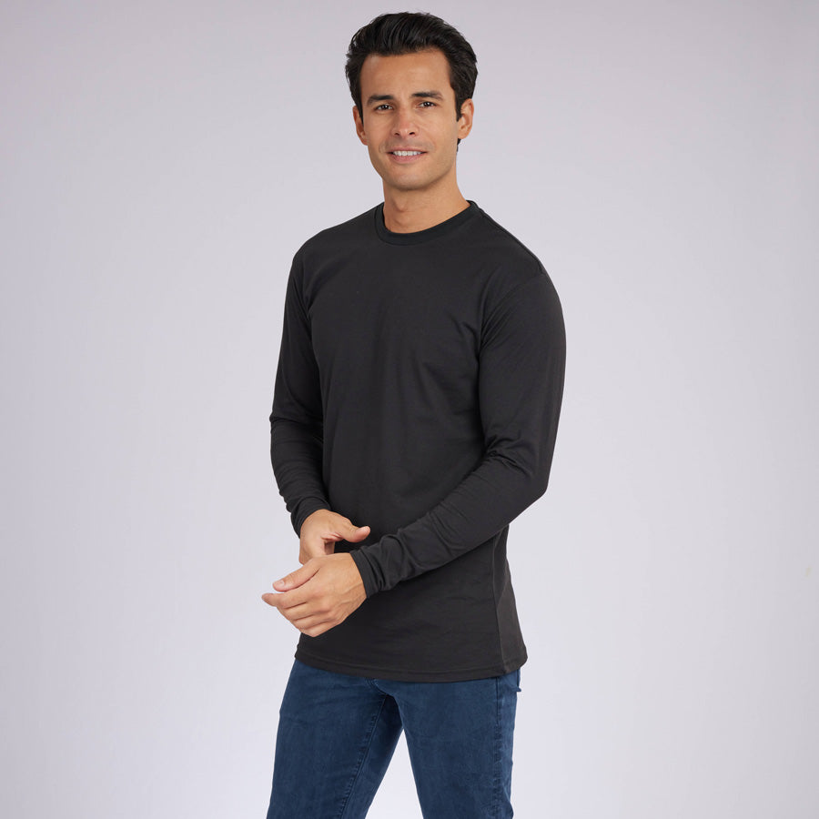 Black Signature Long Sleeves Crew Neck Tee