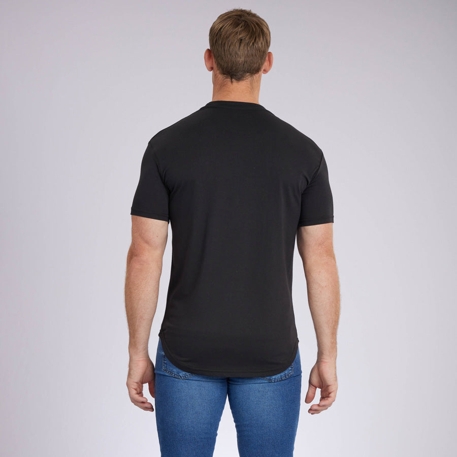 Black Signature Curve Hem Crew Neck Tee