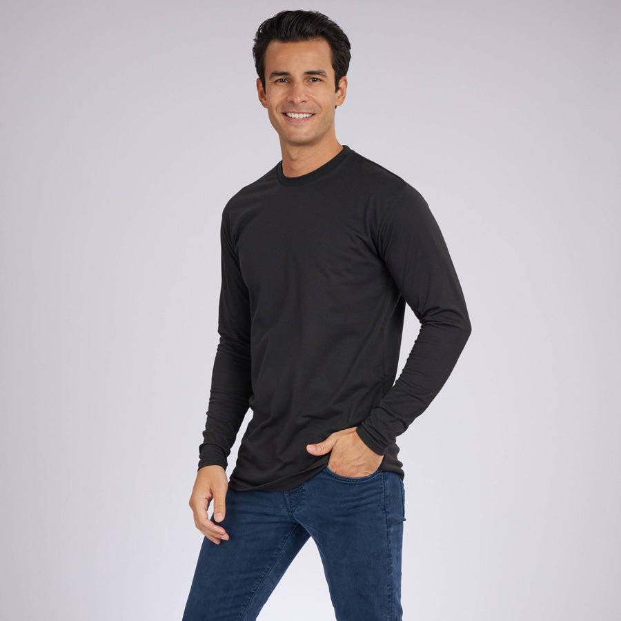 Black Signature Long Sleeves Crew Neck Tee