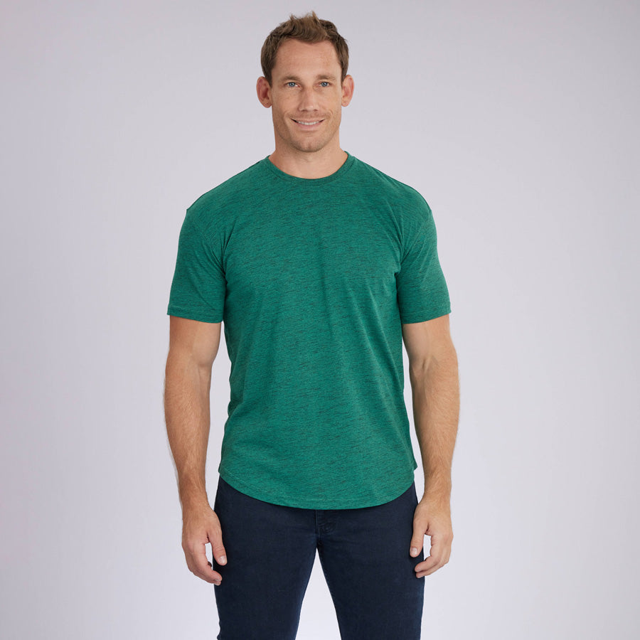 Carbon Green Signature Curve Hem Crew Neck Tee