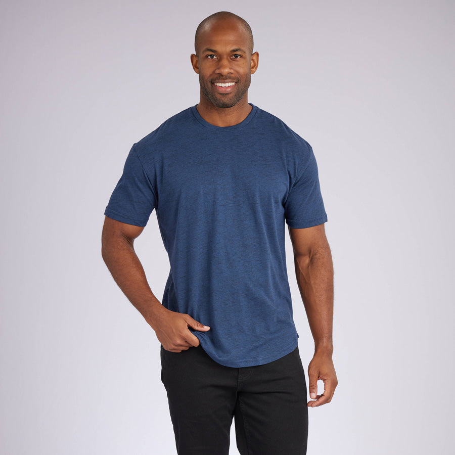 Carbon Navy Signature Curve Hem Crew Neck Tee