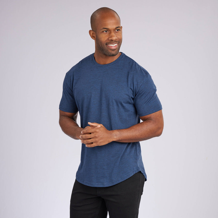 Carbon Navy Signature Curve Hem Crew Neck Tee