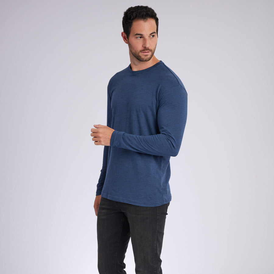 Carbon Navy Signature Long Sleeves Crew Neck Tee