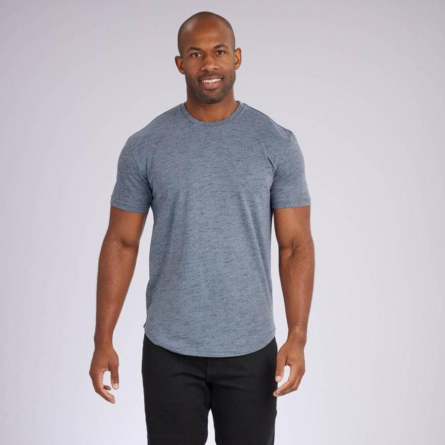 Carbon Sky Blue Signature Curve Hem Crew Neck Tee