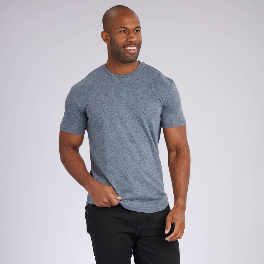 Carbon Sky Blue Signature Curve Hem Crew Neck Tee