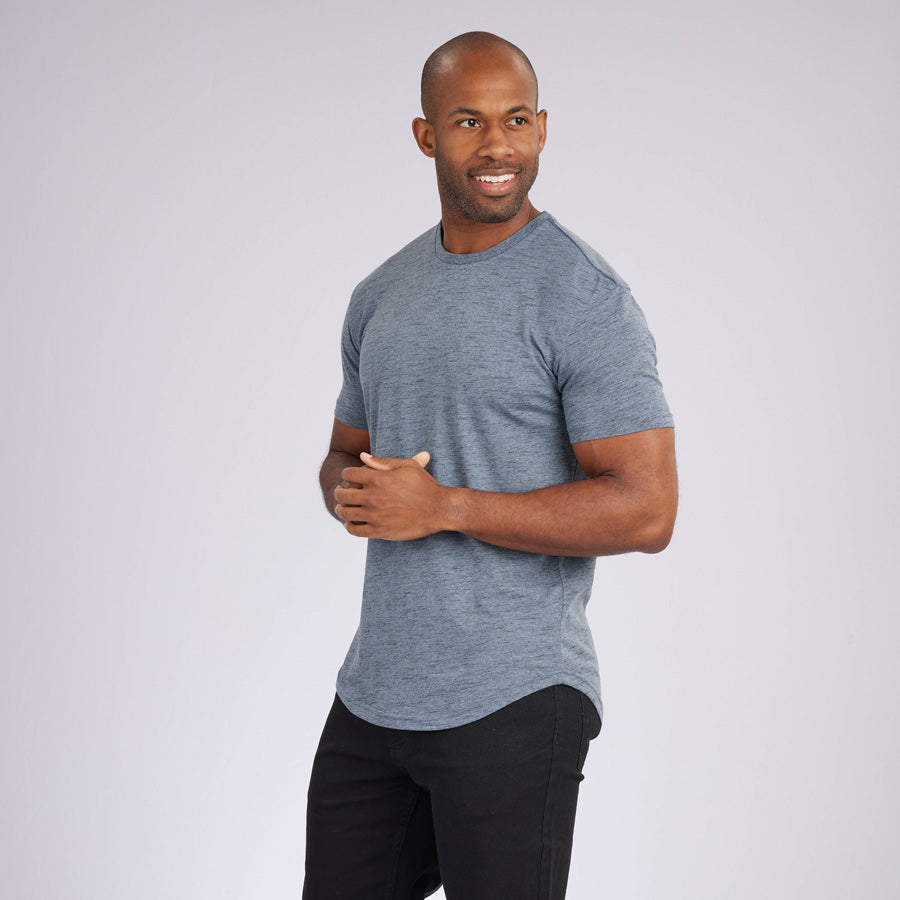 Carbon Sky Blue Signature Curve Hem Crew Neck Tee