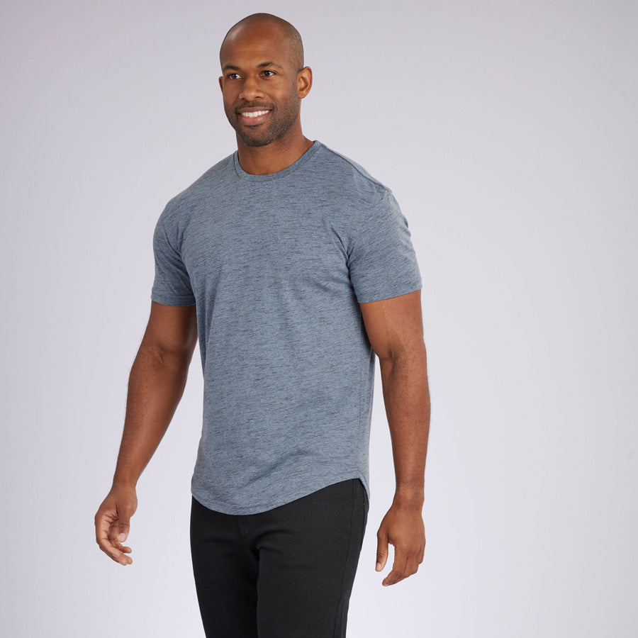 Carbon Sky Blue Signature Curve Hem Crew Neck Tee