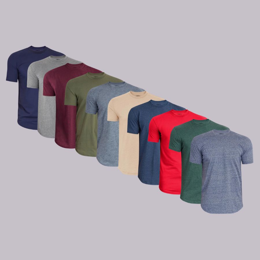 Burst Of Colors Signature Curve Hem Crew Neck Tees 10-Pack