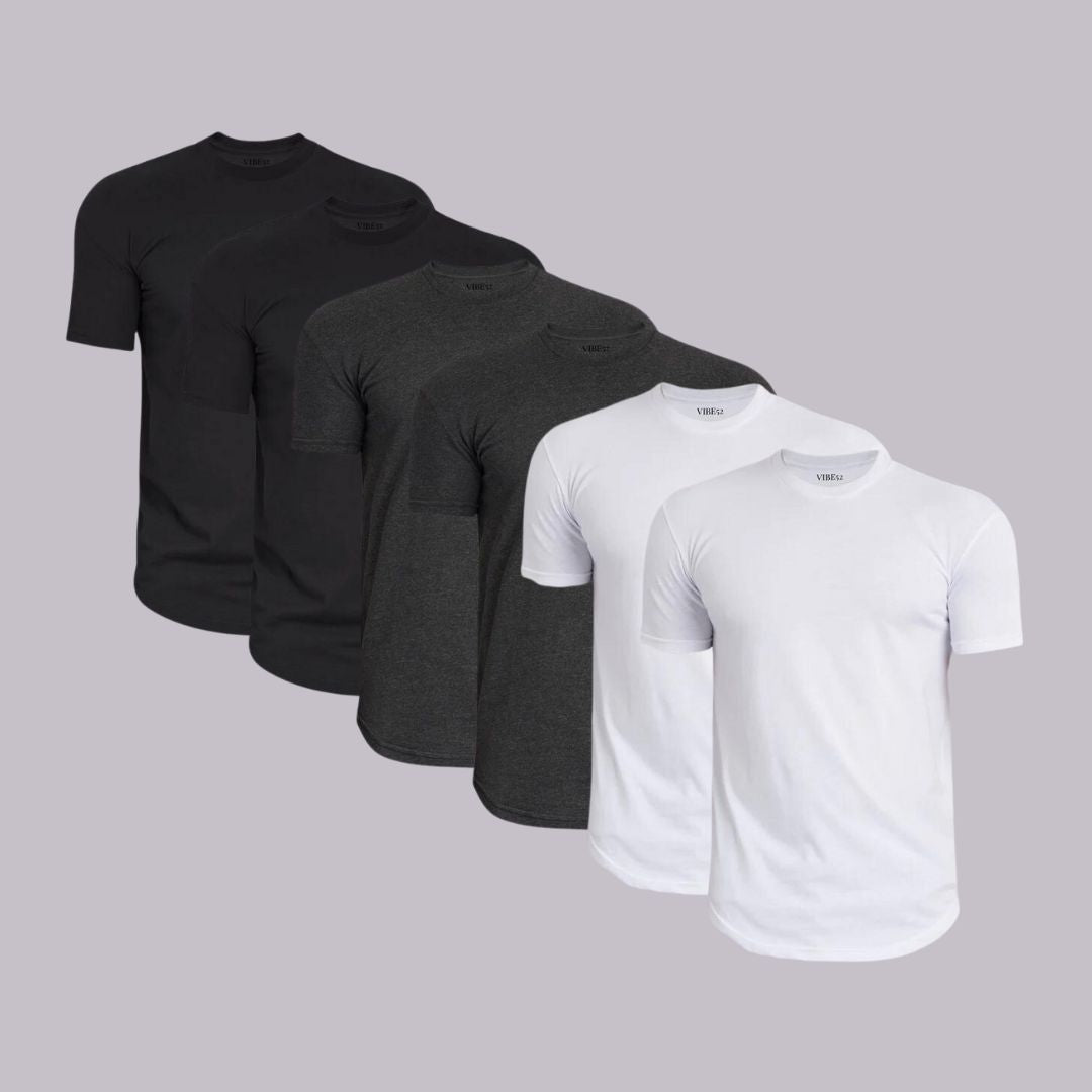 Essential Monochrome Mix Signature Curve Hem Crew Neck Tees 6-Pack