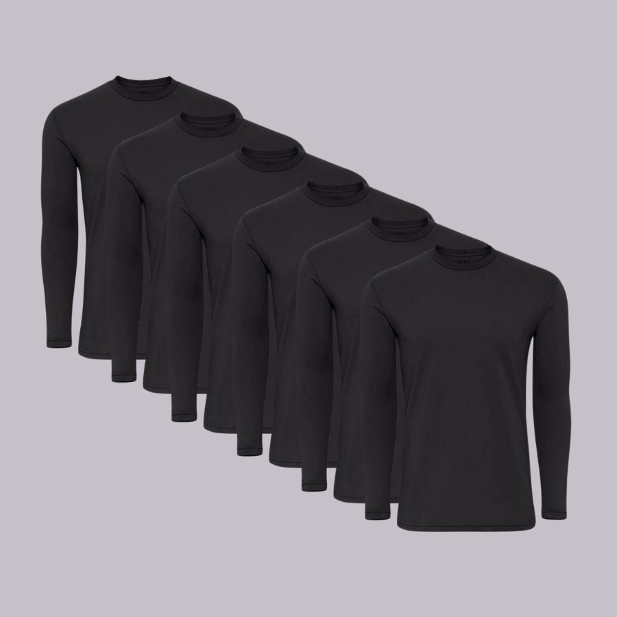 Black Signature Long Sleeves Crew Neck Tees 6-Pack