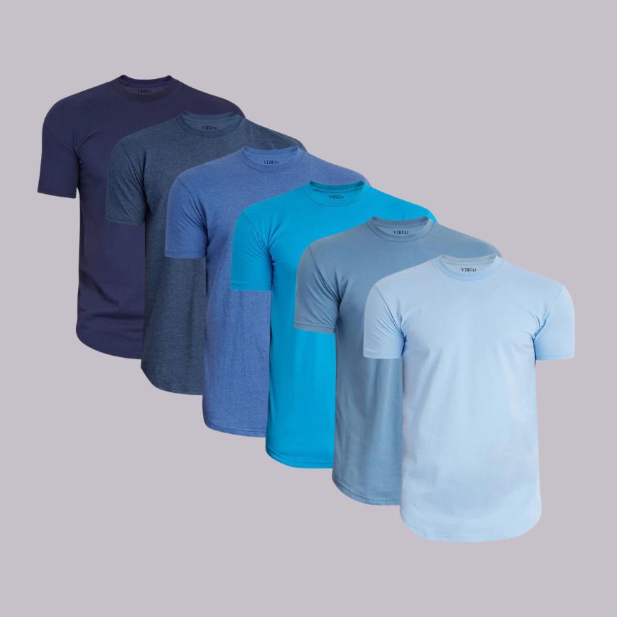 Shades of Blue Signature Curve Hem Crew Neck Tees 6-Pack