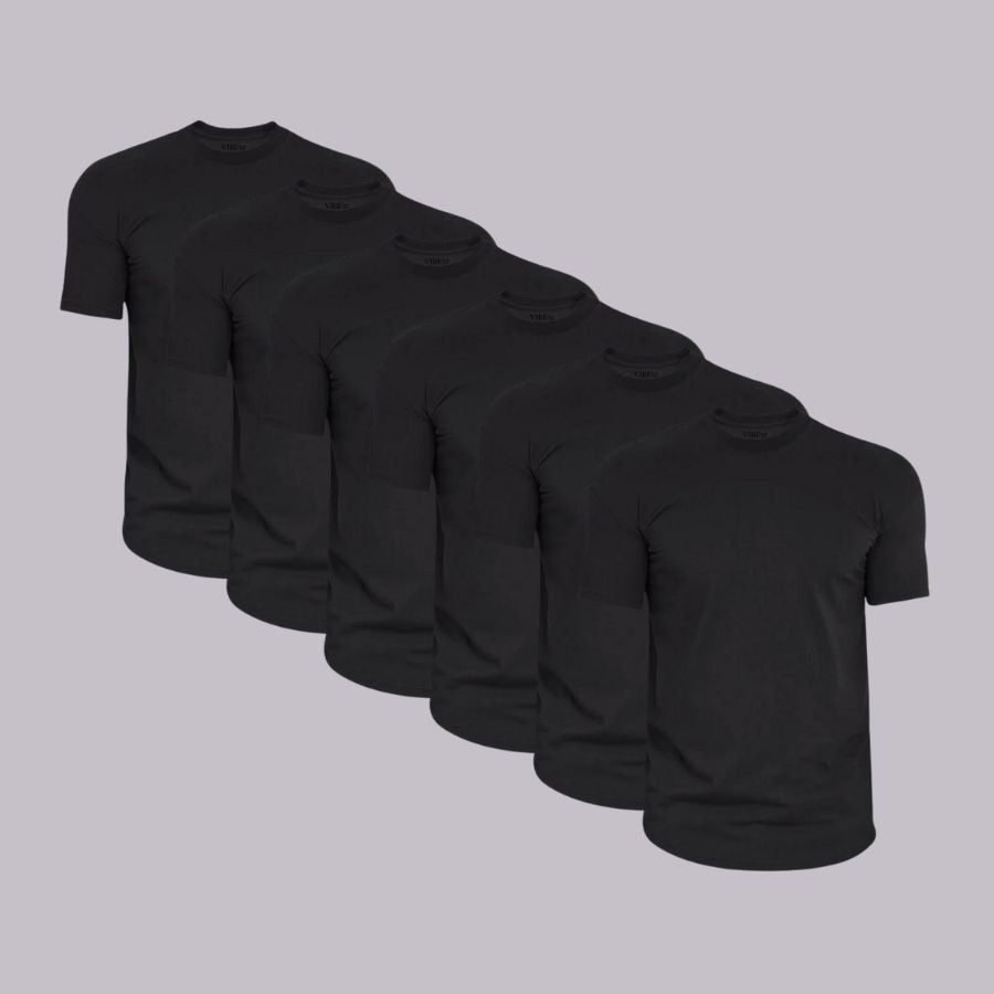 Black Signature Curve Hem Crew Neck Tees 6-Pack