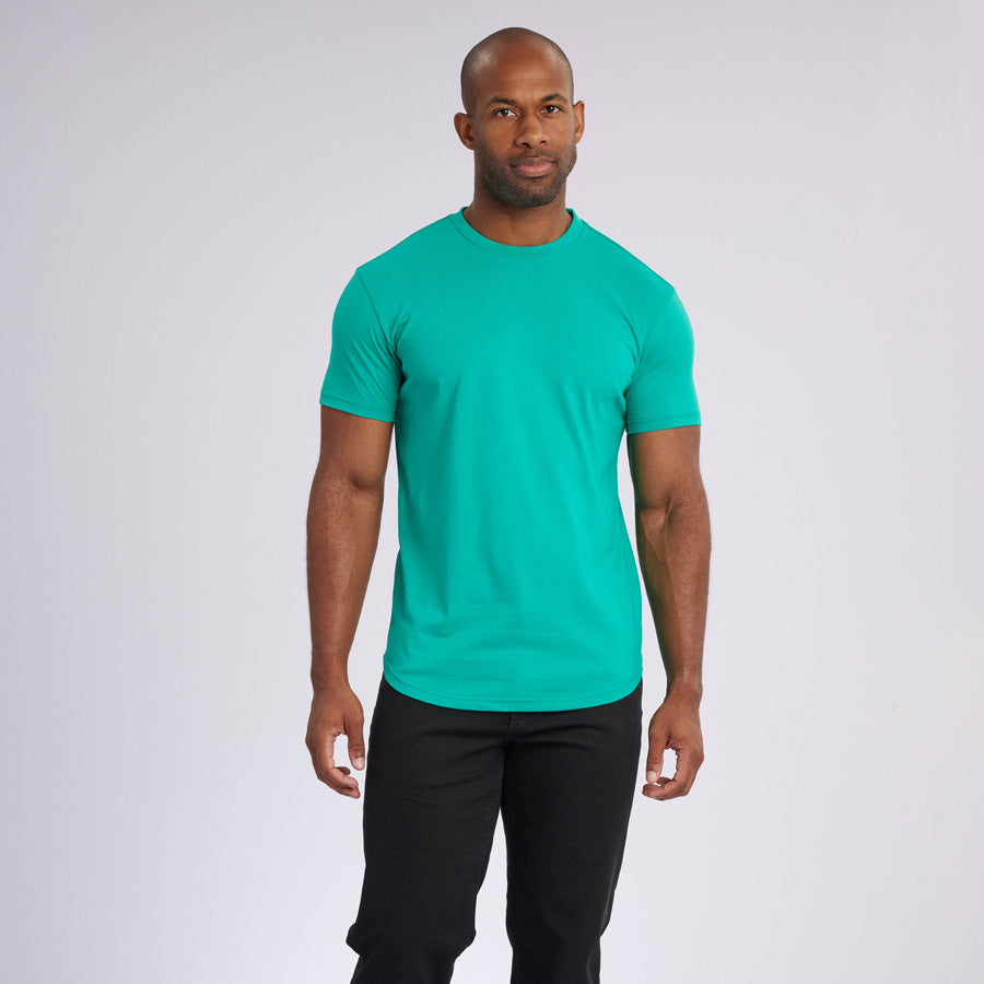 Green Signature Curve Hem Crew Neck Tee