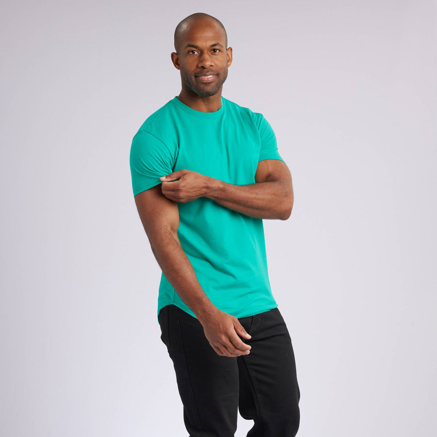 Green Signature Curve Hem Crew Neck Tee