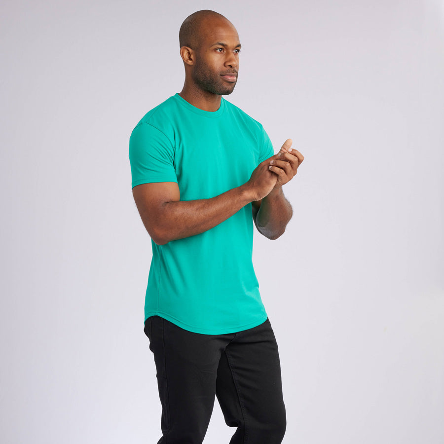 Green Signature Curve Hem Crew Neck Tee