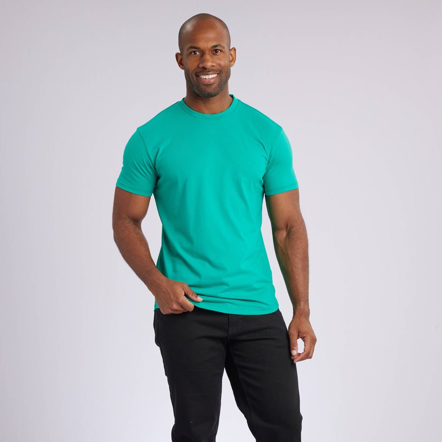 Green Signature Curve Hem Crew Neck Tee