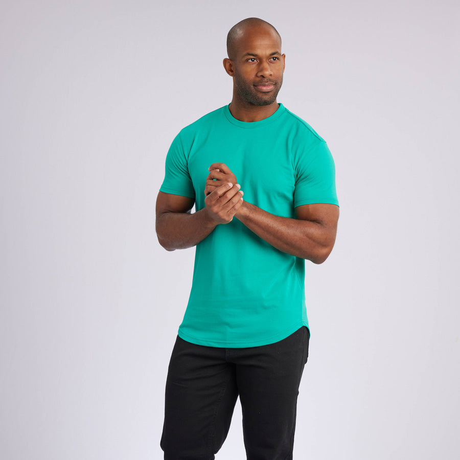 Green Signature Curve Hem Crew Neck Tee