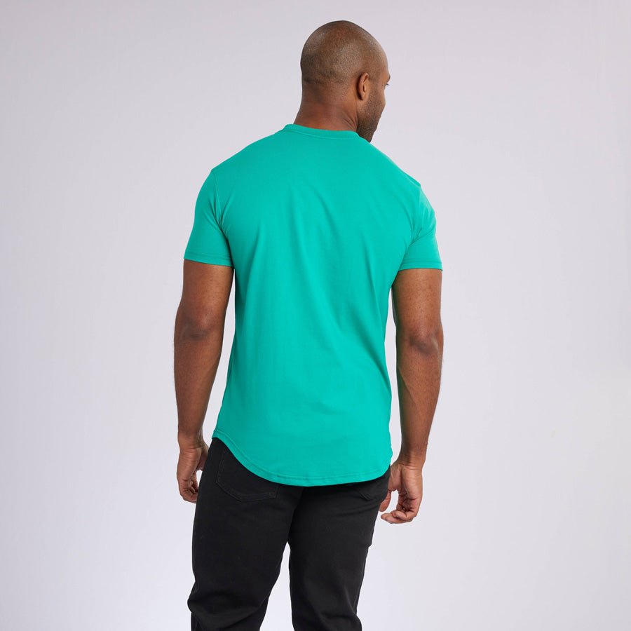 Green Signature Curve Hem Crew Neck Tee