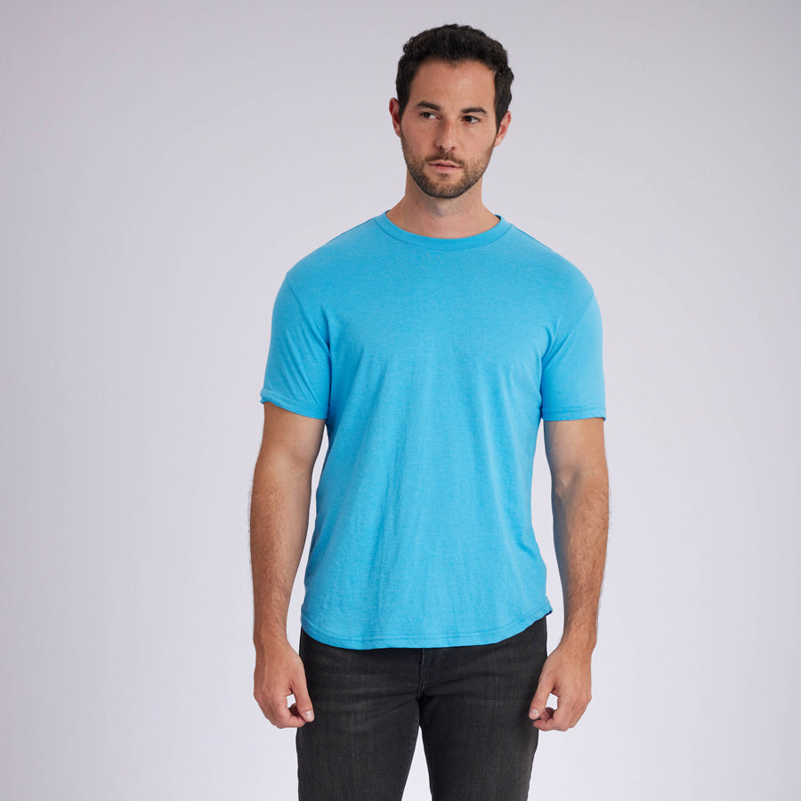 Heather Blue Signature Curve Hem Crew Neck Tee