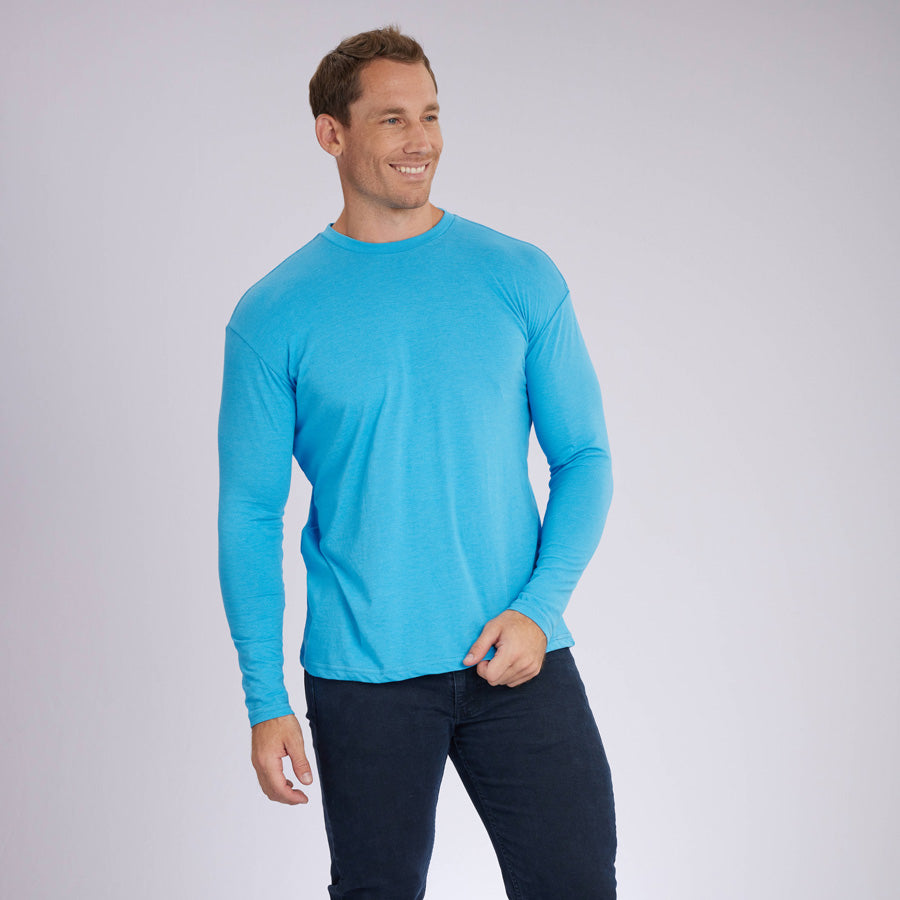 Heather Blue Signature Long Sleeves Crew Neck Tee