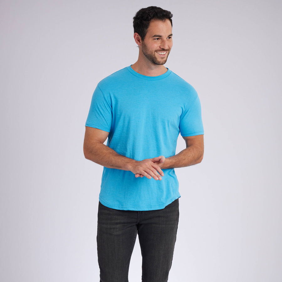 Heather Blue Signature Curve Hem Crew Neck Tee