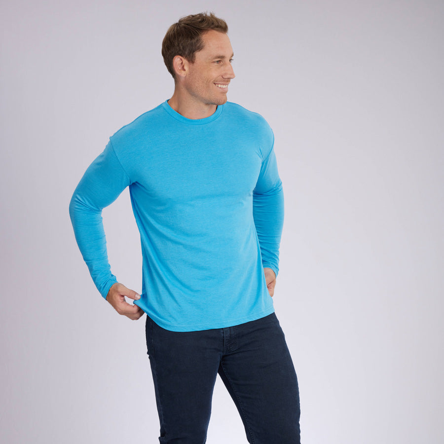 Heather Blue Signature Long Sleeves Crew Neck Tee