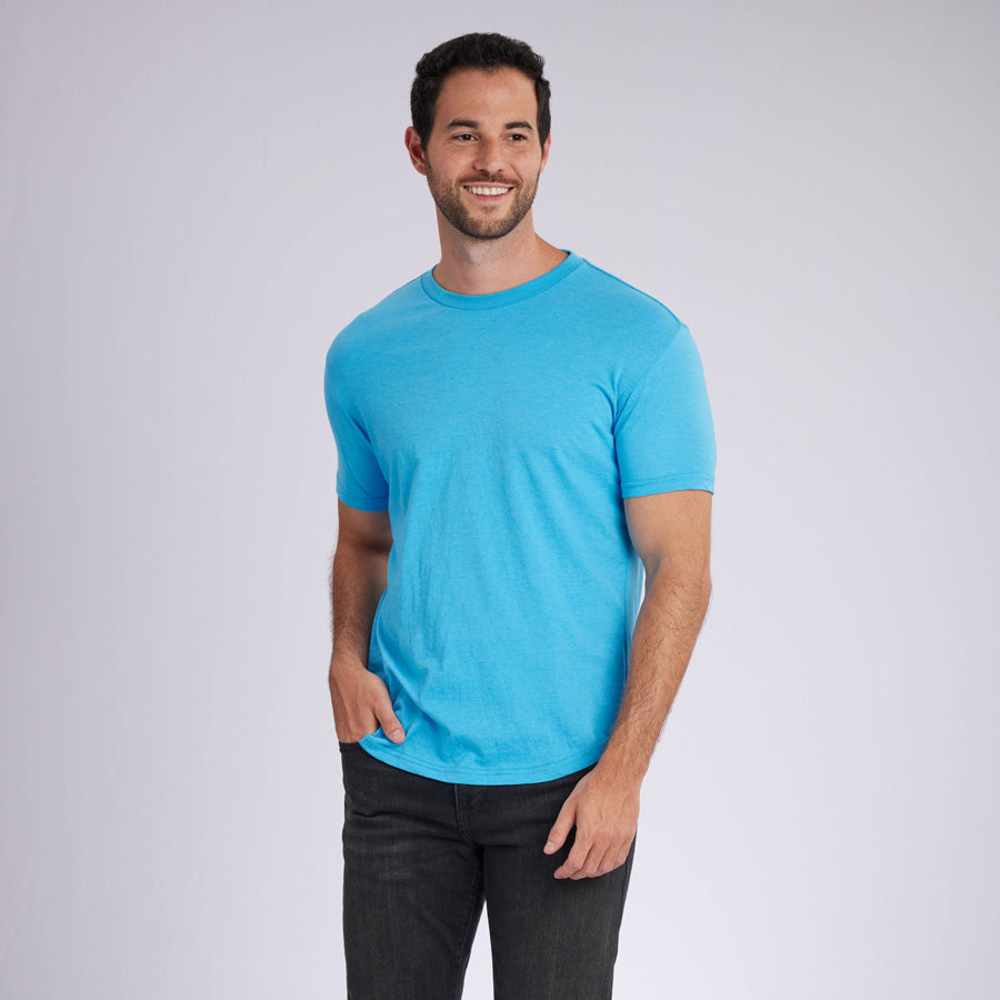 Heather Blue Signature Curve Hem Crew Neck Tee