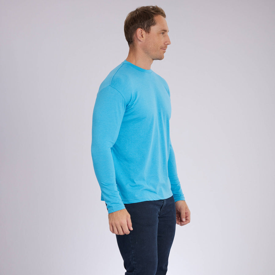 Heather Blue Signature Long Sleeves Crew Neck Tee