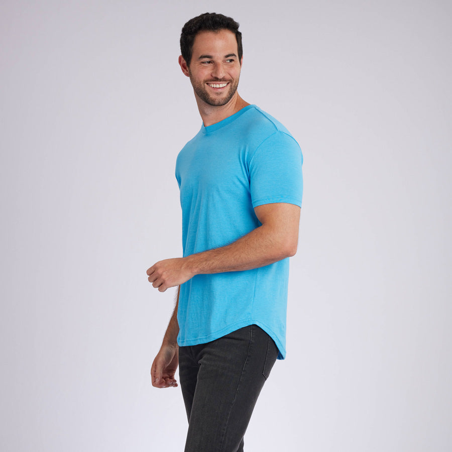 Heather Blue Signature Curve Hem Crew Neck Tee