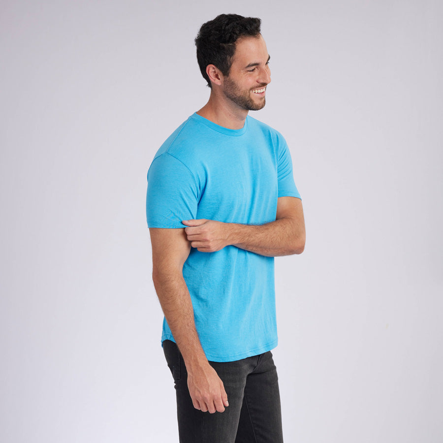 Heather Blue Signature Curve Hem Crew Neck Tee