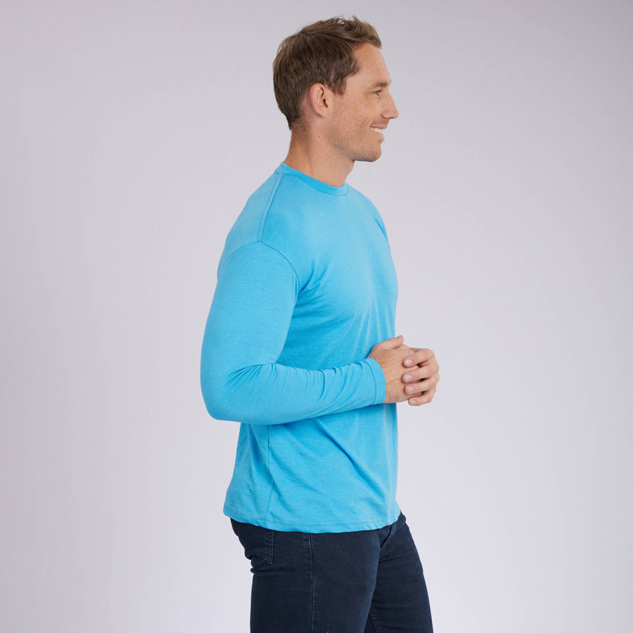 Heather Blue Signature Long Sleeves Crew Neck Tee