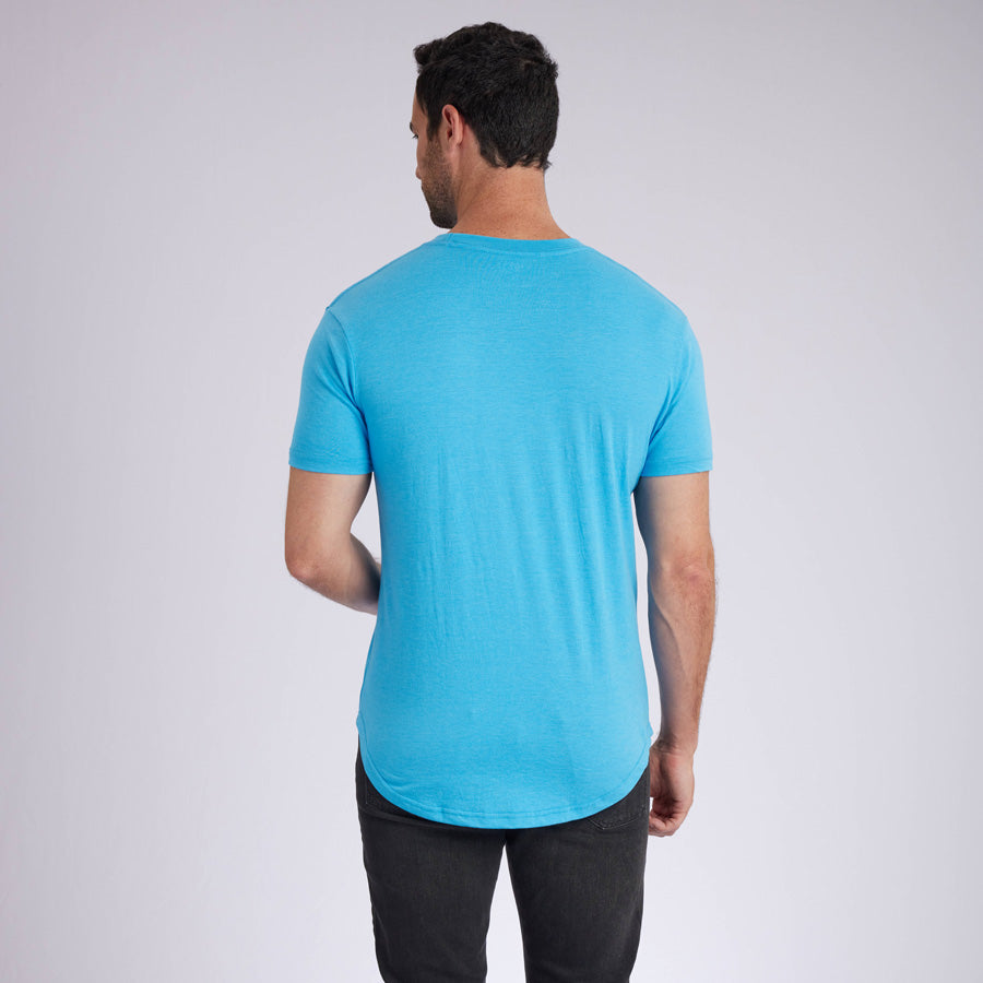 Heather Blue Signature Curve Hem Crew Neck Tee