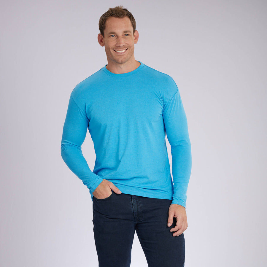 Heather Blue Signature Long Sleeves Crew Neck Tee