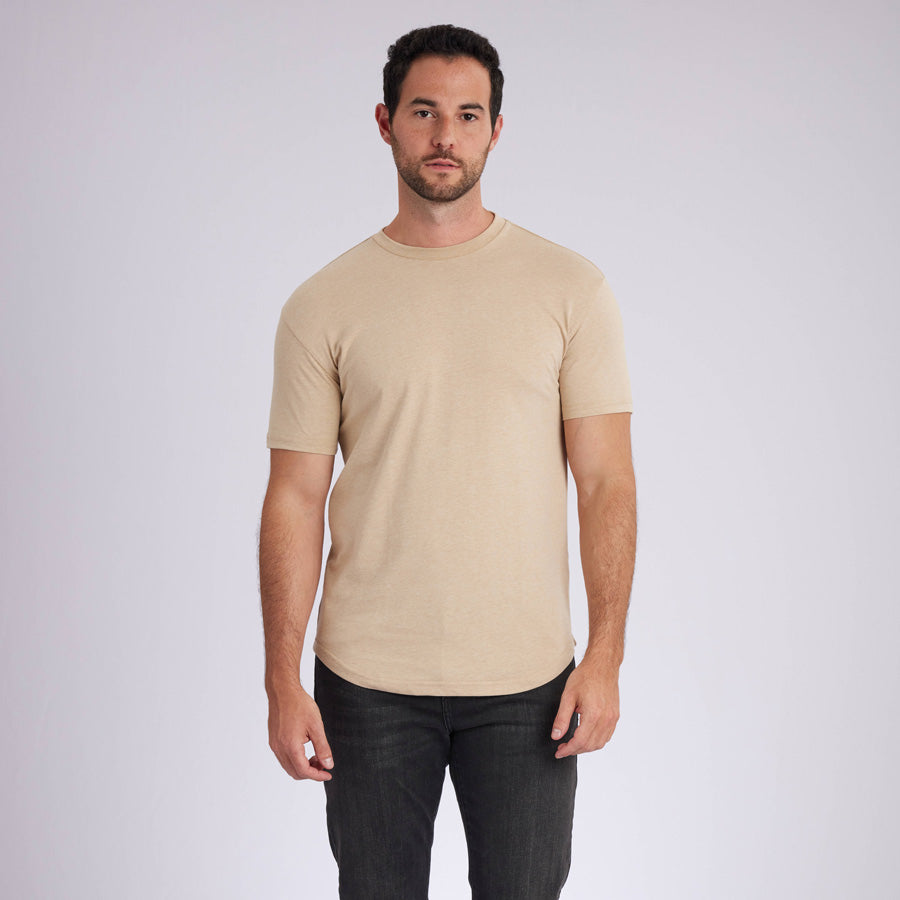 Heather Camel Signature Curve Hem Crew Neck Tee