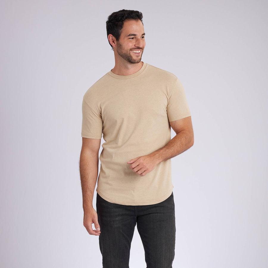 Heather Camel Signature Curve Hem Crew Neck Tee