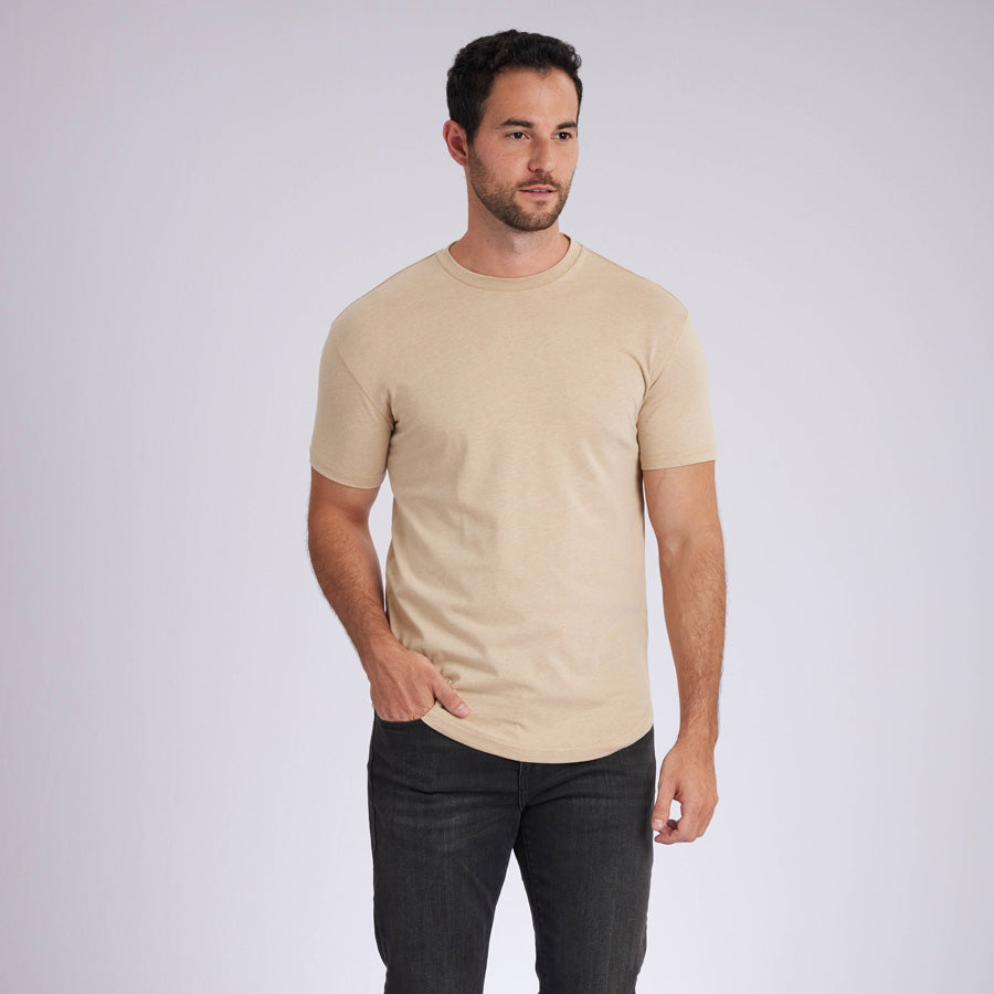 Heather Camel Signature Curve Hem Crew Neck Tee