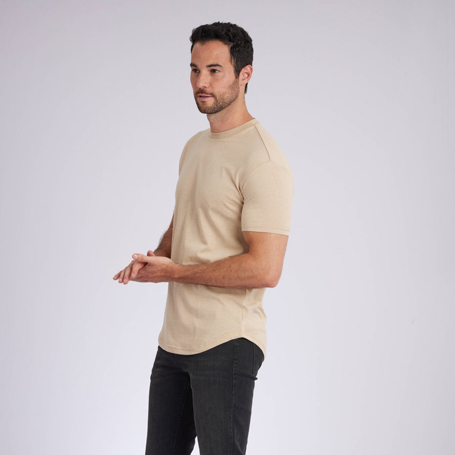 Heather Camel Signature Curve Hem Crew Neck Tee