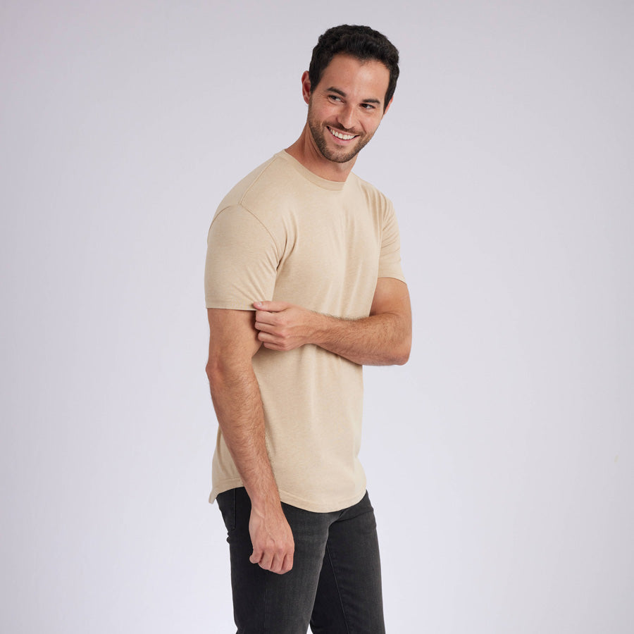 Heather Camel Signature Curve Hem Crew Neck Tee