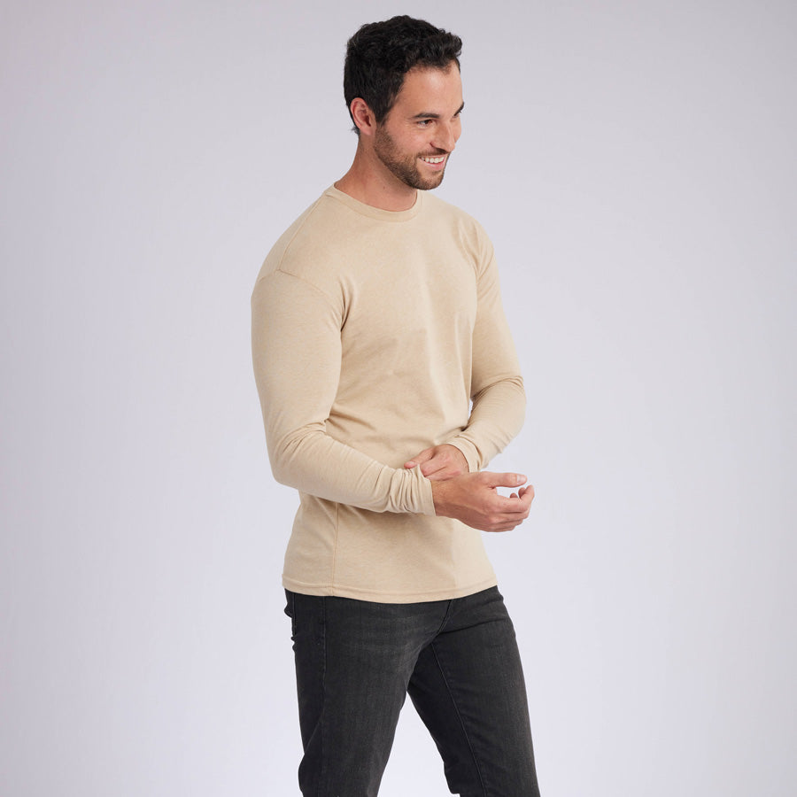 Heather Camel Signature Long Sleeves Crew Neck Tee