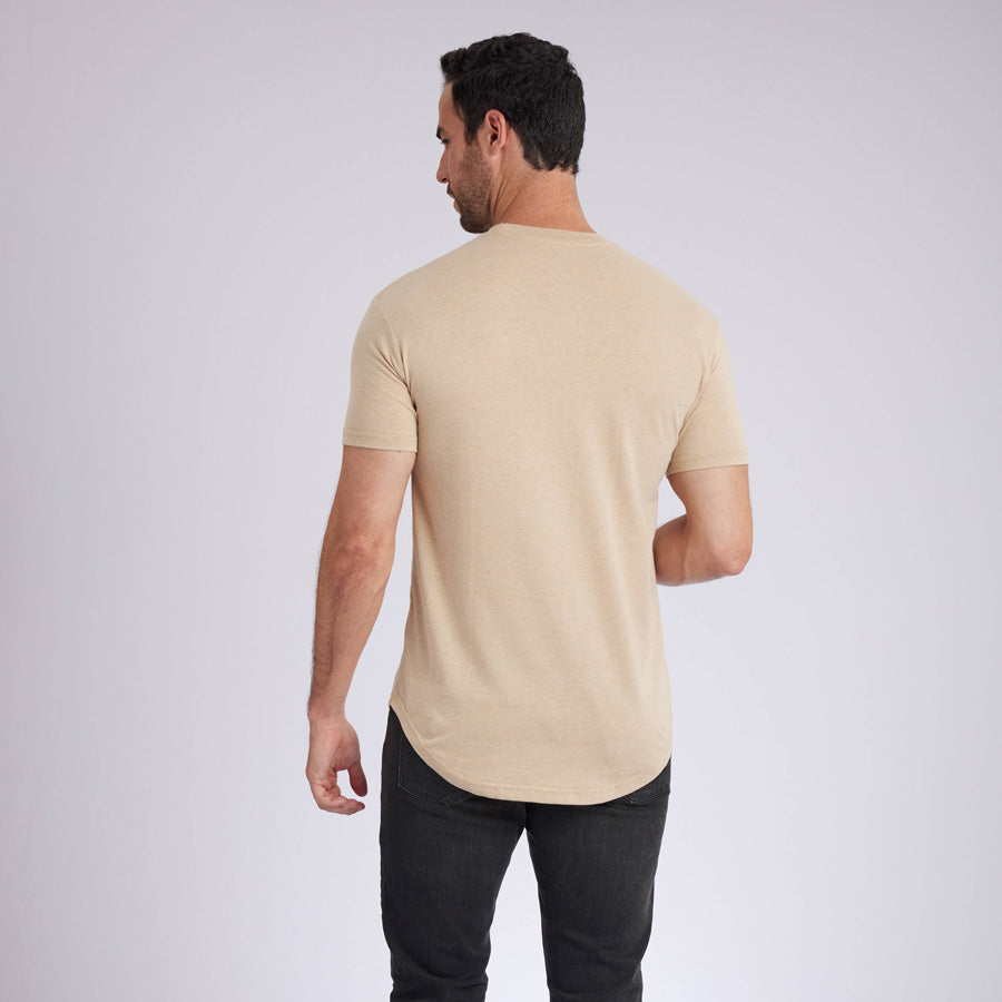 Heather Camel Signature Curve Hem Crew Neck Tee