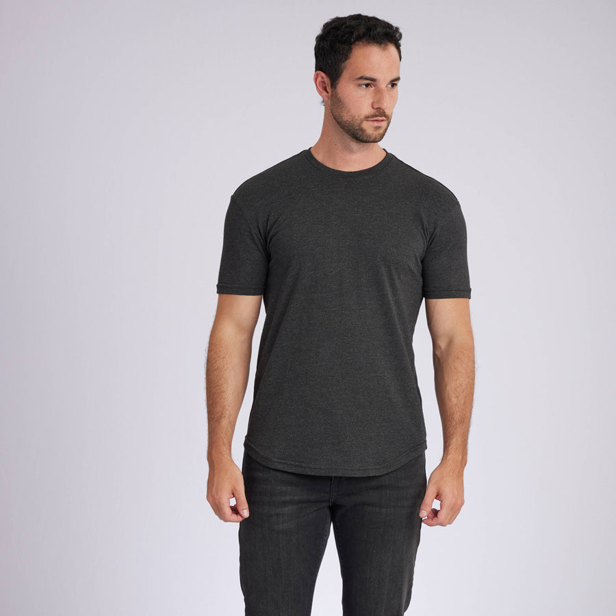 Heather Charcoal Signature Curve Hem Crew Neck Tee