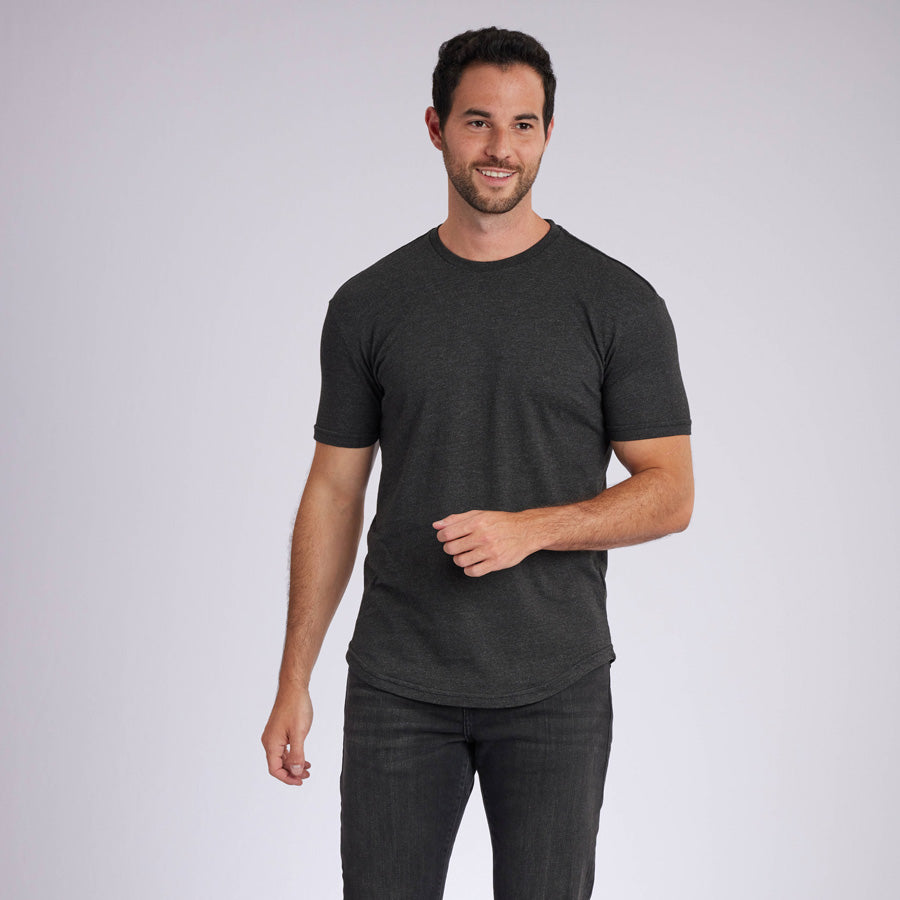 Heather Charcoal Signature Curve Hem Crew Neck Tee