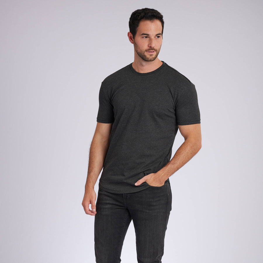 Heather Charcoal Signature Curve Hem Crew Neck Tee