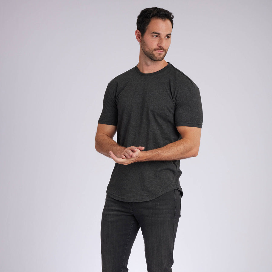 Heather Charcoal Signature Curve Hem Crew Neck Tee