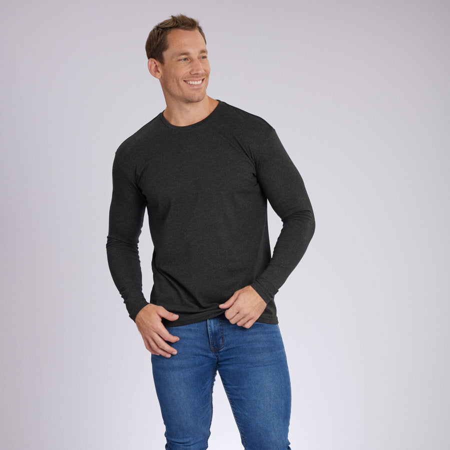 Heather Charcoal Signature Long Sleeves Crew Neck Tee