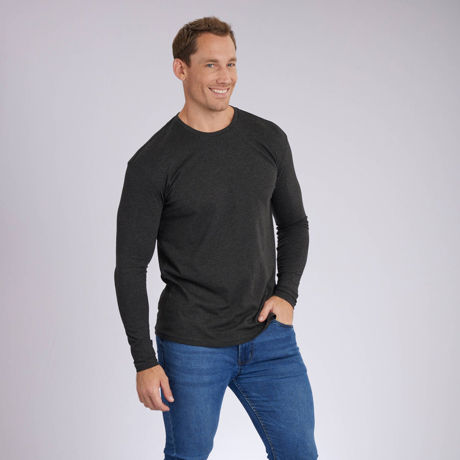 Heather Charcoal Signature Long Sleeves Crew Neck Tee