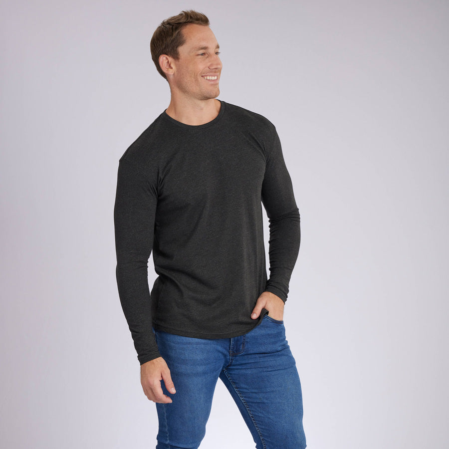 Heather Charcoal Signature Long Sleeves Crew Neck Tee